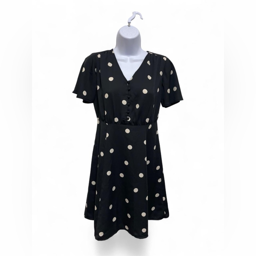 Ann Taylor Black Mini Dress with Cream Polka Dots